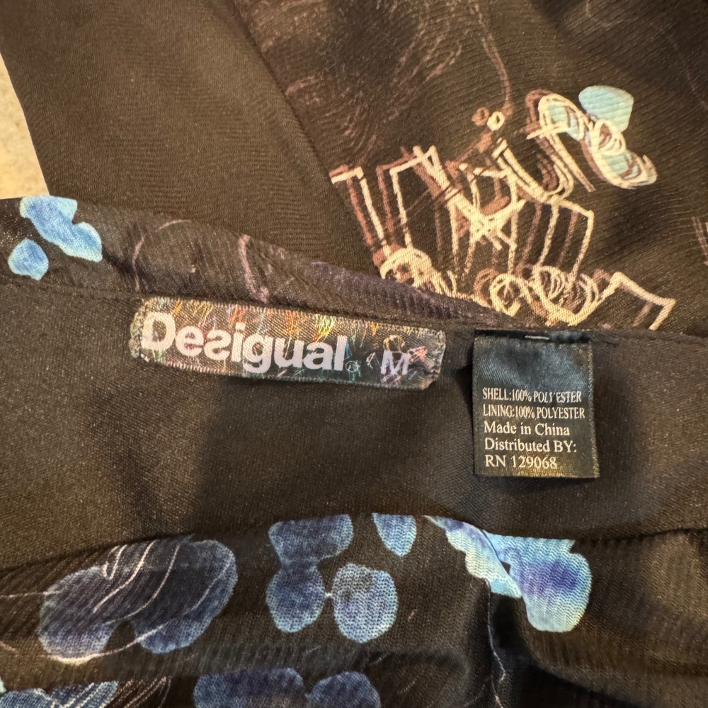 Desigual Black Abstract Graphic Print Mesh Overlay Womens Medium Belt Grunge - Picture 11 of 11